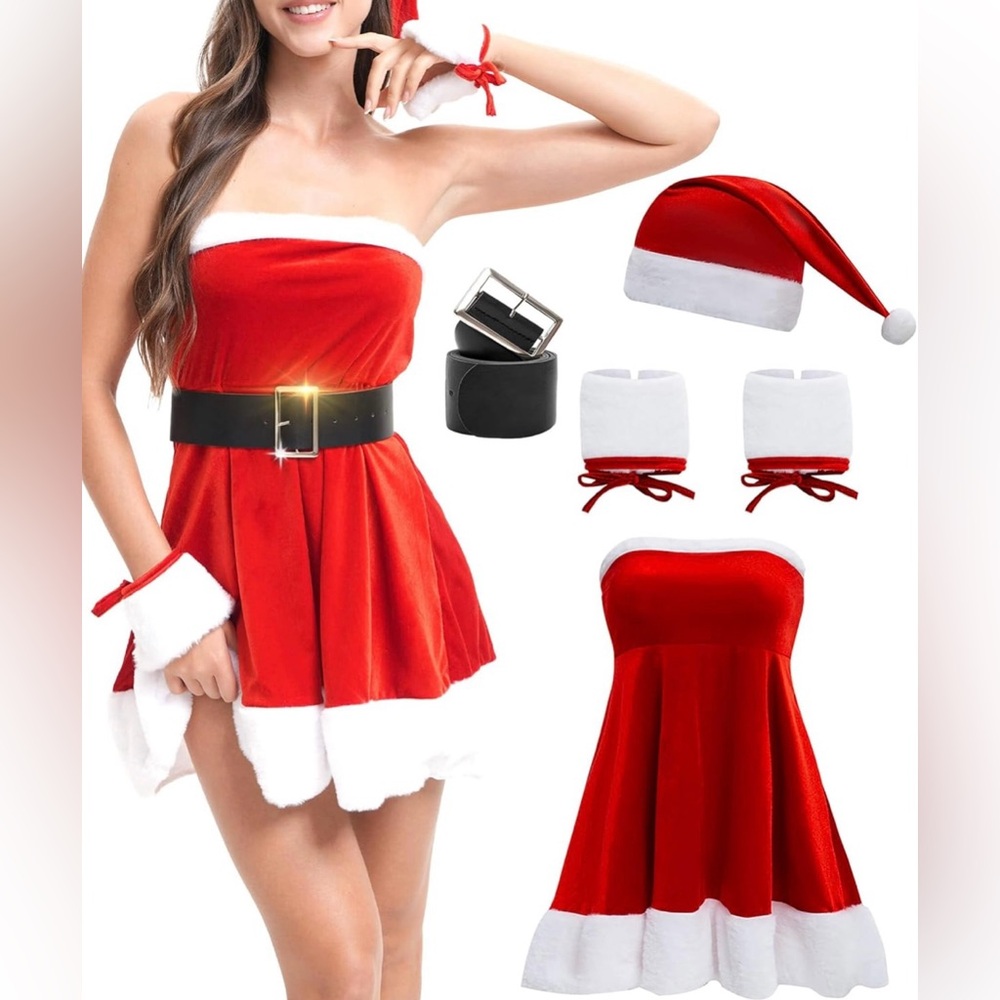 Red Strapless Dress with White Trim